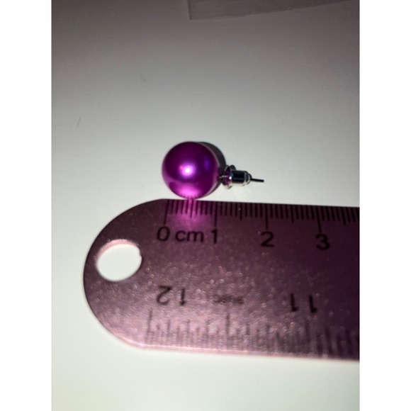 Purple 10mm Round Faux Pearls Stud Earrings! - Picture 7 of 7